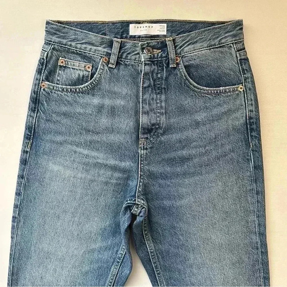 Topshop Editor Jeans High Rise Straight Leg Denim Cropped Button Fly Blue 26 - Picture 13 of 16